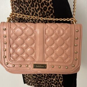 Bebe pink quilted gold chain crossbody bag with studs